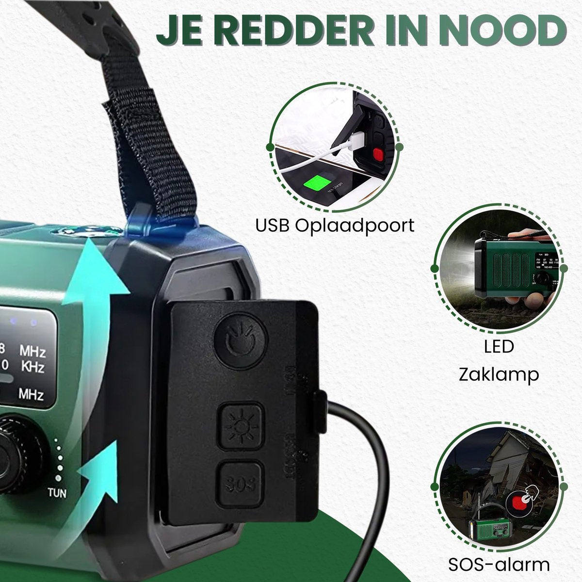 AlertPro™ Noodradio met Zaklamp, SOS en Powerbank | 10.000 mAh