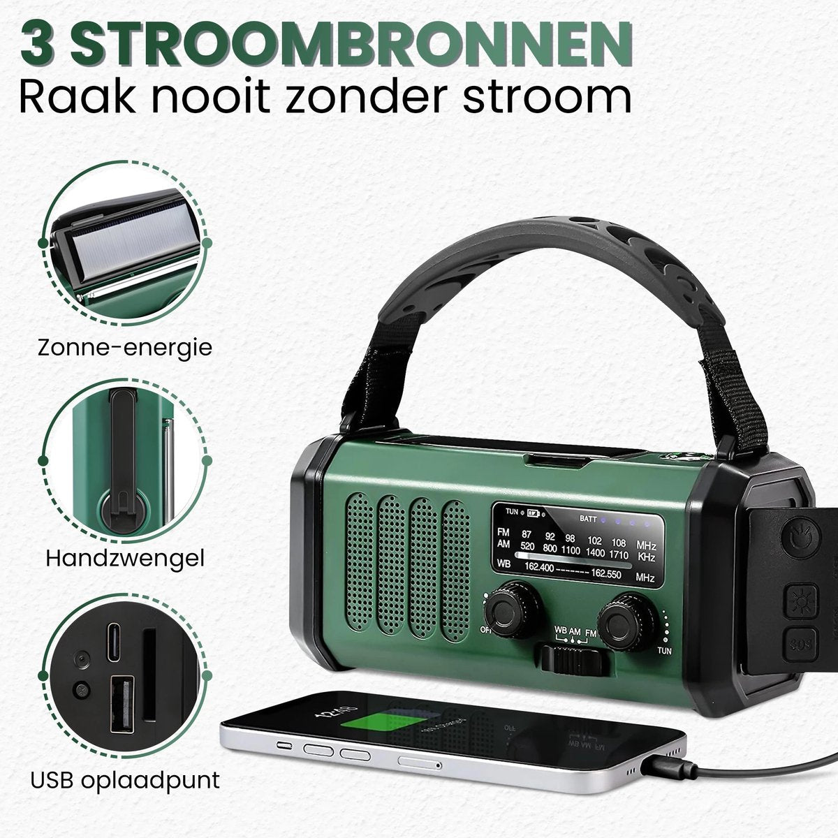 AlertPro™ Noodradio met Zaklamp, SOS en Powerbank | 10.000 mAh