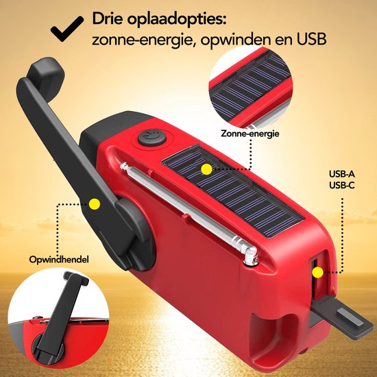 AlertPro™ Noodradio met Zaklamp en Powerbank | 2.000 mAh